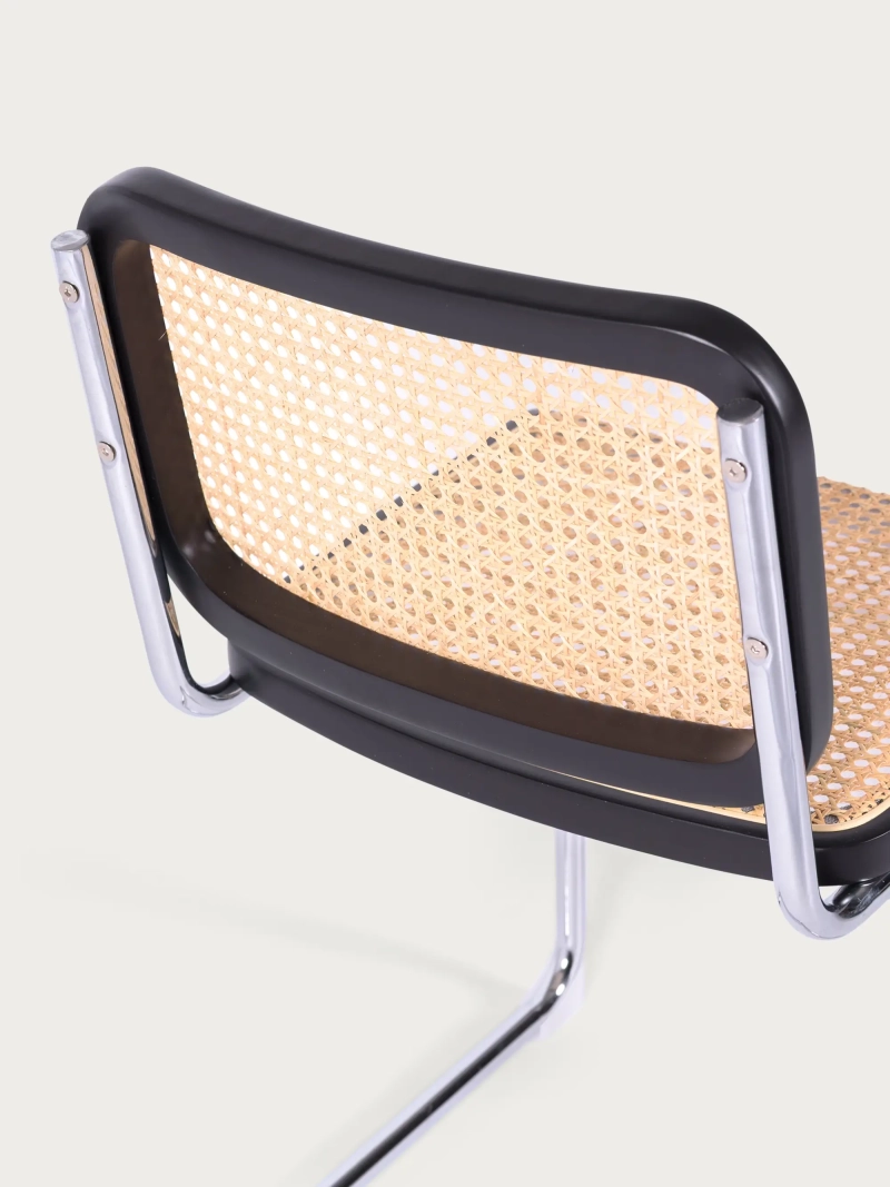 Silla de comedor retro en ratán natural y acero cromado - Frank FurnMod - 6