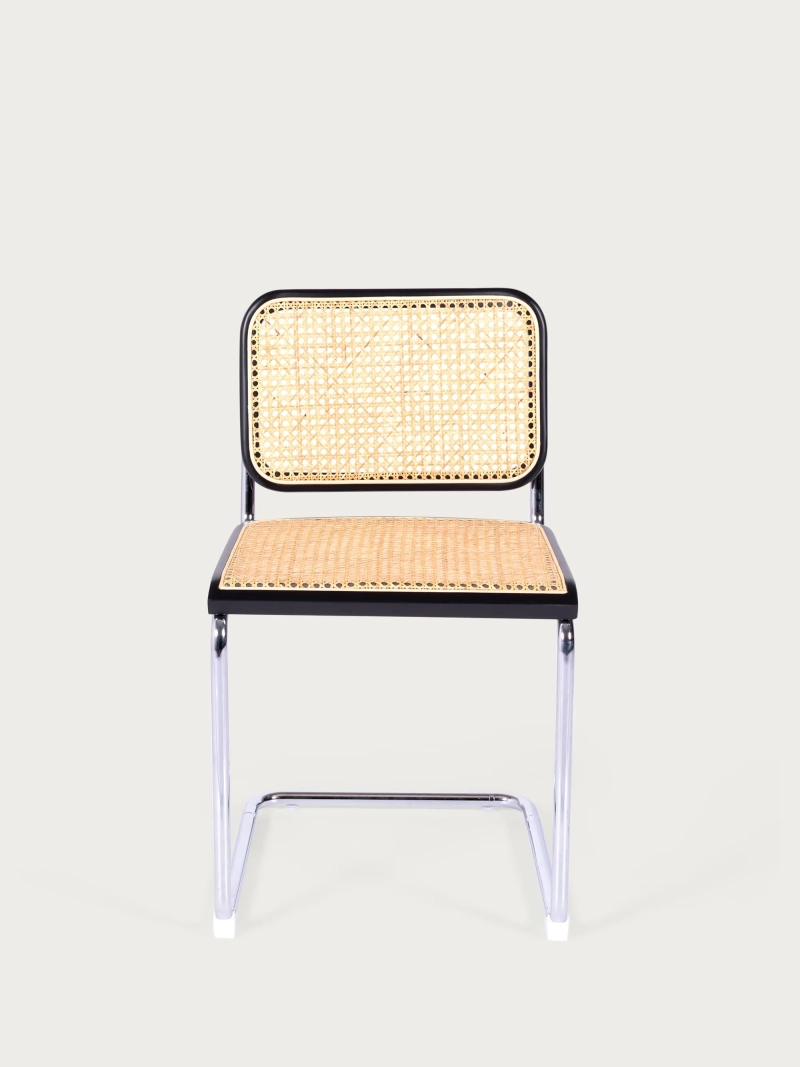 Silla de comedor retro en ratán natural y acero cromado - Frank FurnMod - 7