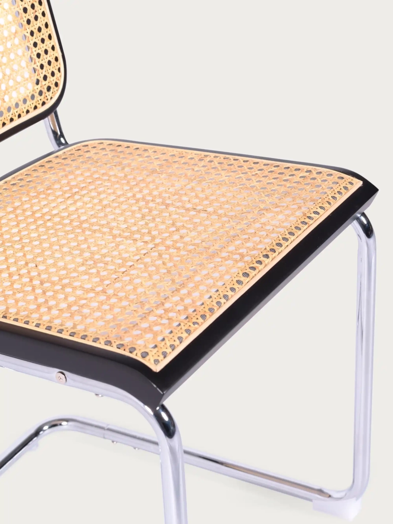 Silla de comedor retro en ratán natural y acero cromado - Frank FurnMod - 10