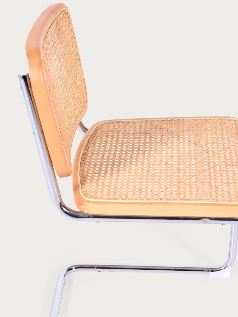 Retro eetkamerstoel in natuurlijk rotan en verchroomd staal - Frank FurnMod - 15