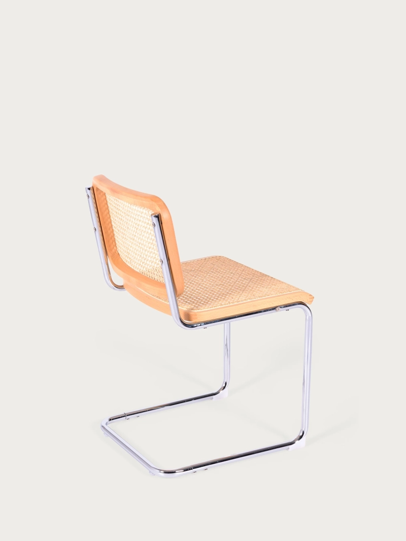 Silla de comedor retro en ratán natural y acero cromado - Frank FurnMod - 19