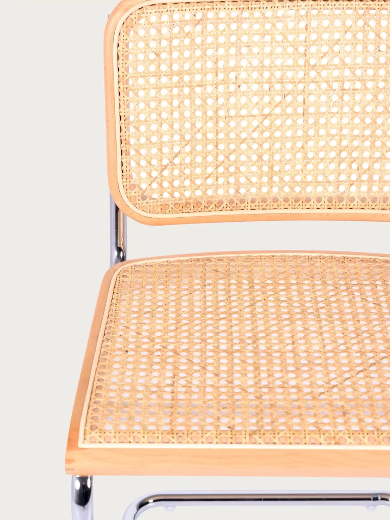 Silla de comedor retro en ratán natural y acero cromado - Frank FurnMod - 14