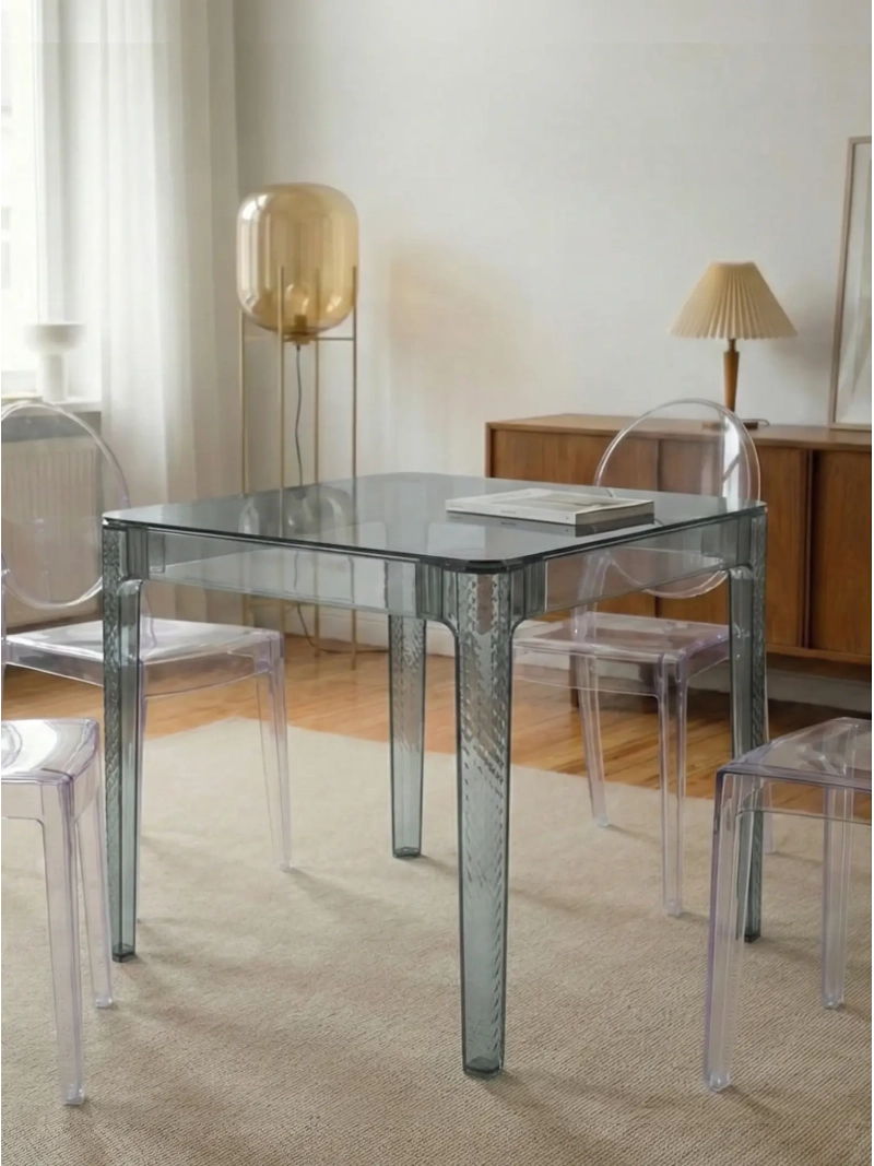 Mesa cuadrada de cristal con patas transparentes (80x80) - Ghost FurnMod - 12