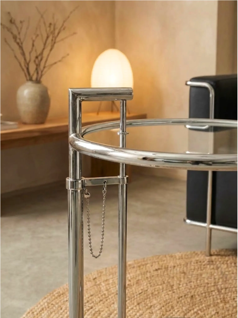 Mesa auxiliar regulable con cristal templado y marco de acero inoxidable - Torino FurnMod - 4