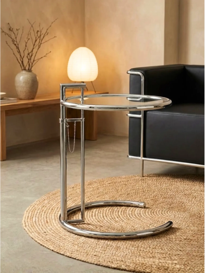 Mesa auxiliar regulable con cristal templado y marco de acero inoxidable - Torino FurnMod - 6