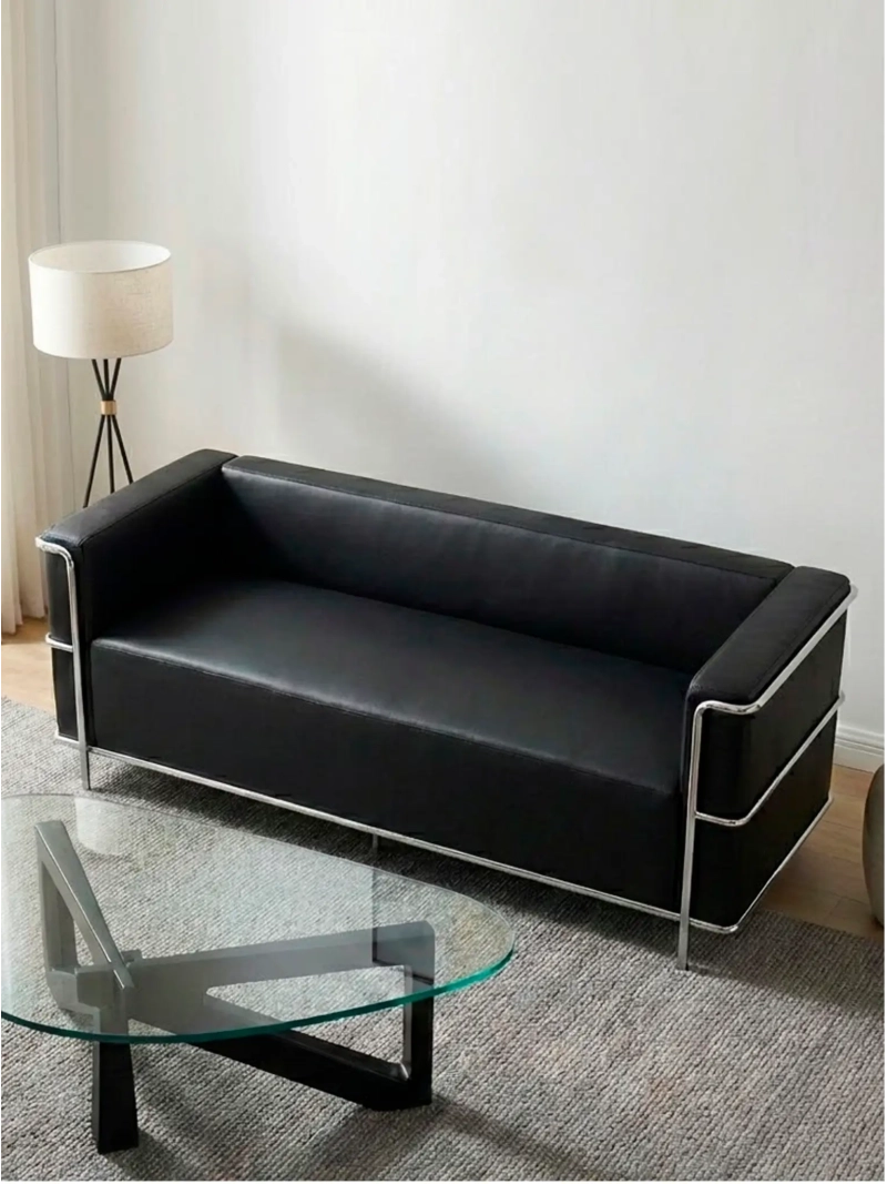 3-Sitzer Sofa aus italienischem Leder mit Edelstahlgestell - Torino FurnMod - 1