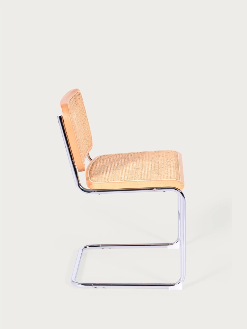 Silla de comedor retro en ratán natural y acero cromado - Frank FurnMod - 13