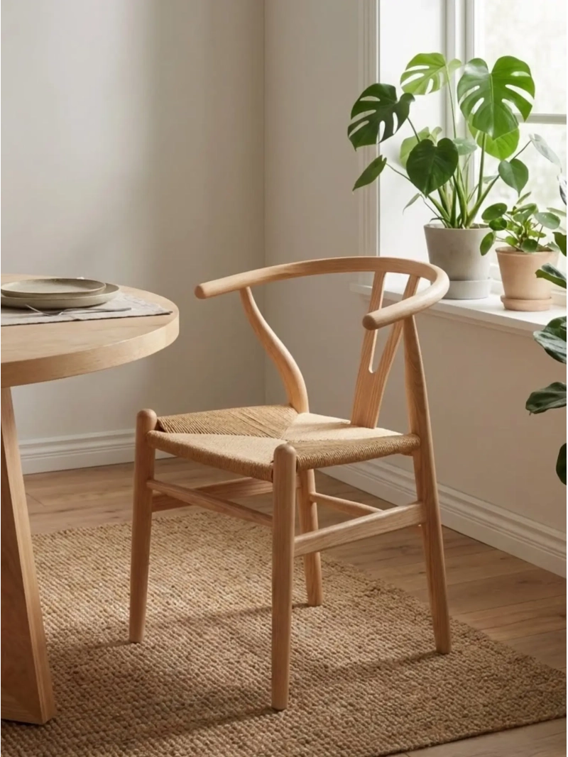 Skandinavischer Stuhl aus Eschenholz und umweltfreundlichem Cord - Wish FurnMod - 1
