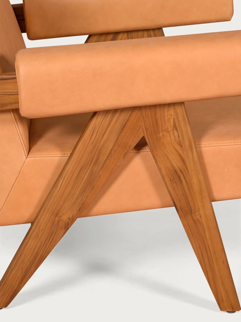 Sillón vintage en madera de teca y piel italiana - Compass S FurnMod - 1