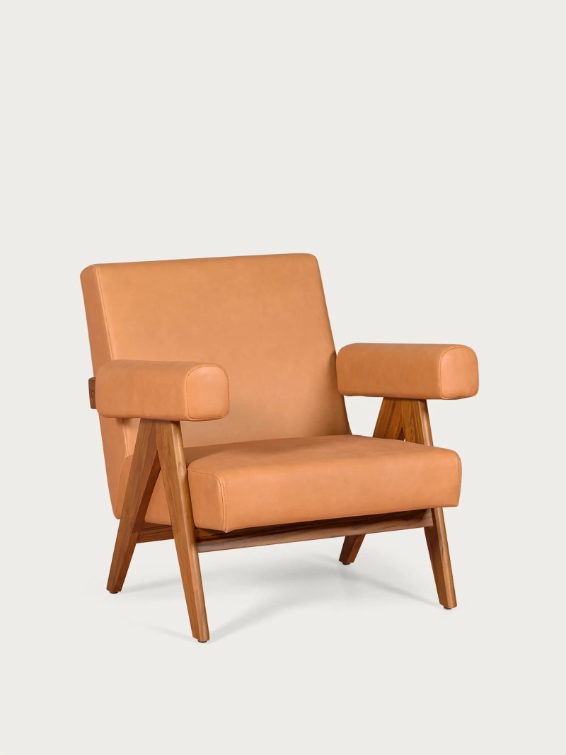 Sillón vintage en madera de teca y piel italiana - Compass S FurnMod - 1