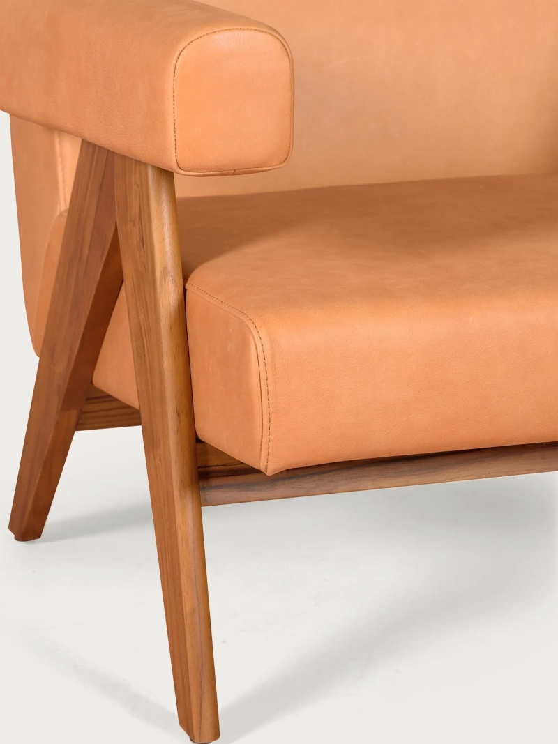Vintage fauteuil in teakhout en Italiaans leer - Compass S FurnMod - 3
