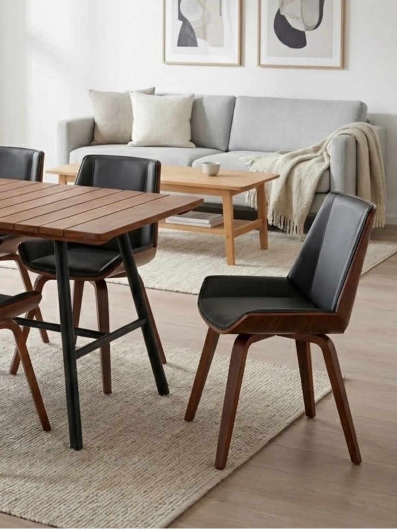 Walnut Wood and Leatherette Dining Chair - Nordic S FurnMod - 7