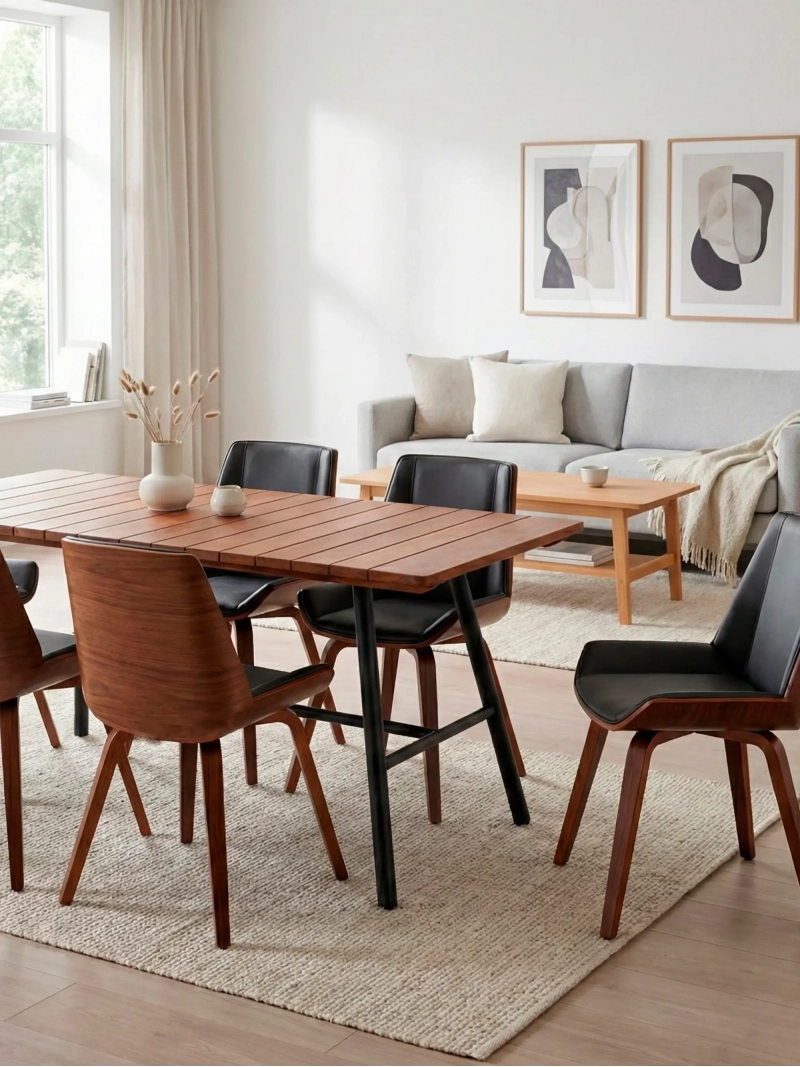 Walnut Wood and Leatherette Dining Chair - Nordic S FurnMod - 9