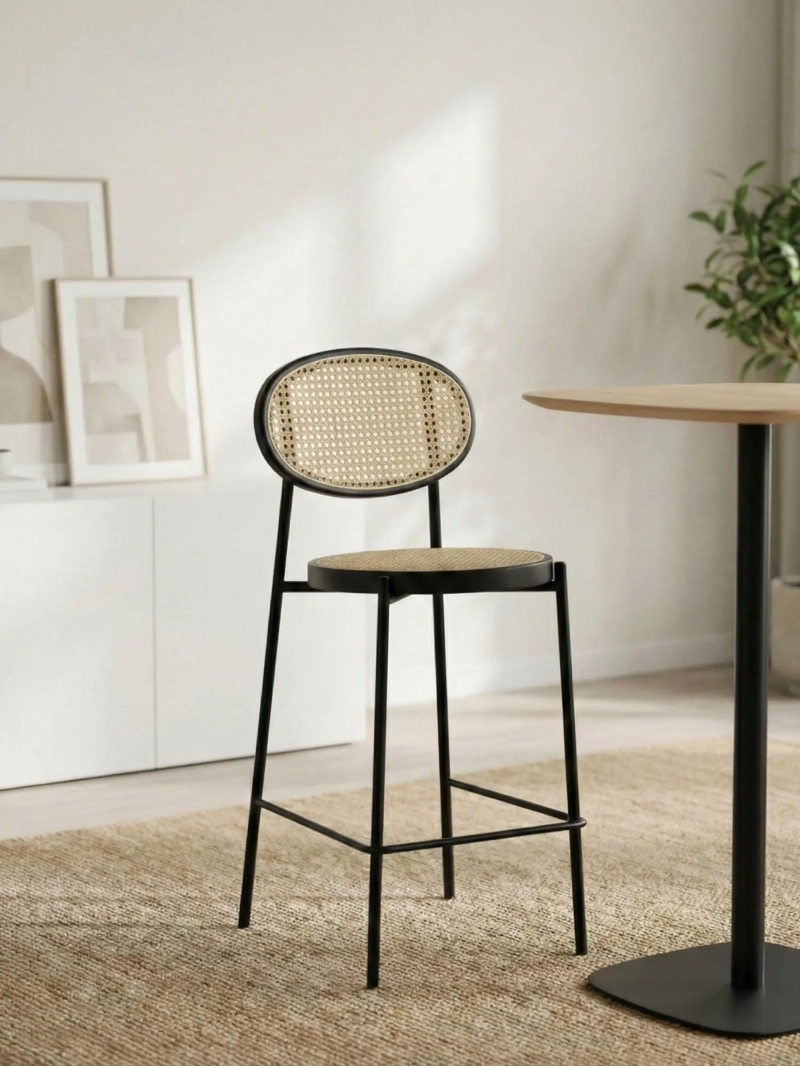 stool vintage with classic design in natural rattan (65cm) - North FurnMod - 1
