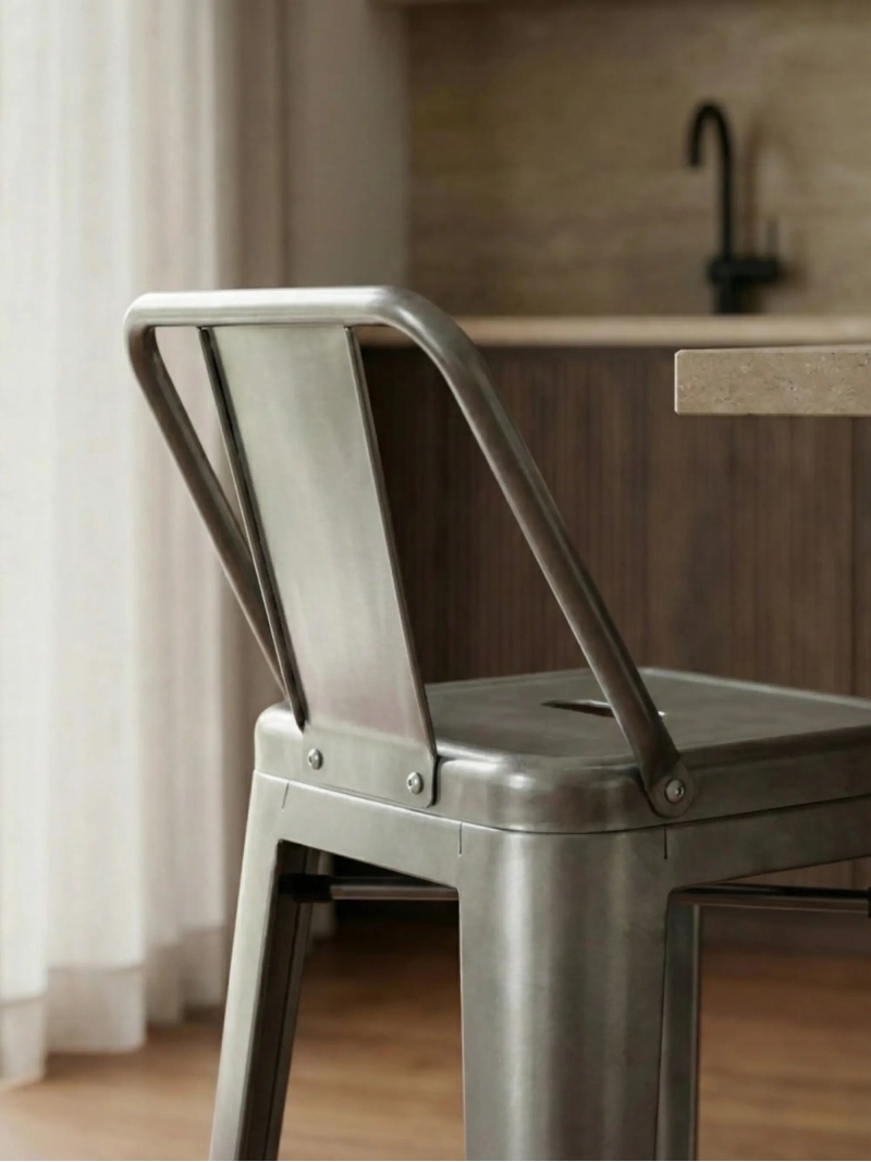 hocker aus metallisiertem Stahl mit niedriger Rückenlehne (76cm) - Bistro FurnMod - 4