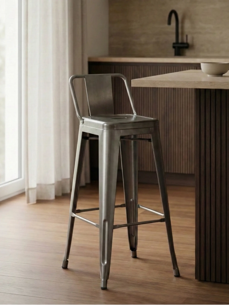 jakkara teollinen metalloitu teräs matalalla selkänojalla (76cm) - Bistro FurnMod - 1
