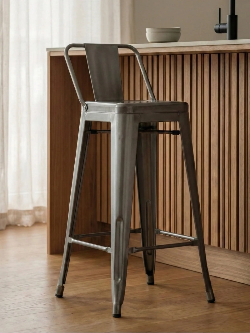 Industrial metal stool with low backrest (66cm) - Bistro FurnMod - 1