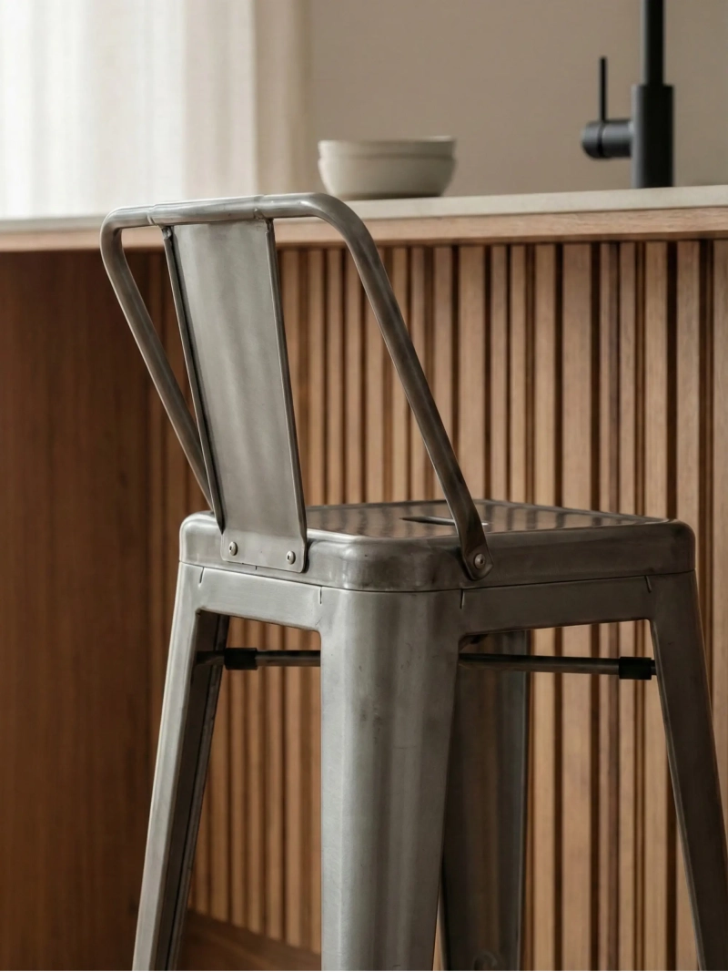 Taburet industrial din metal cu spătar coborât (66cm) - Bistro FurnMod - 5