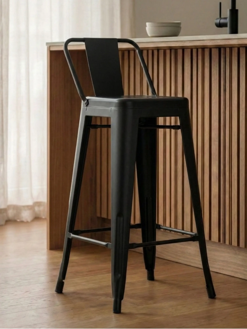 Banco de metal industrial com encosto baixo (66cm) - Bistro FurnMod - 13