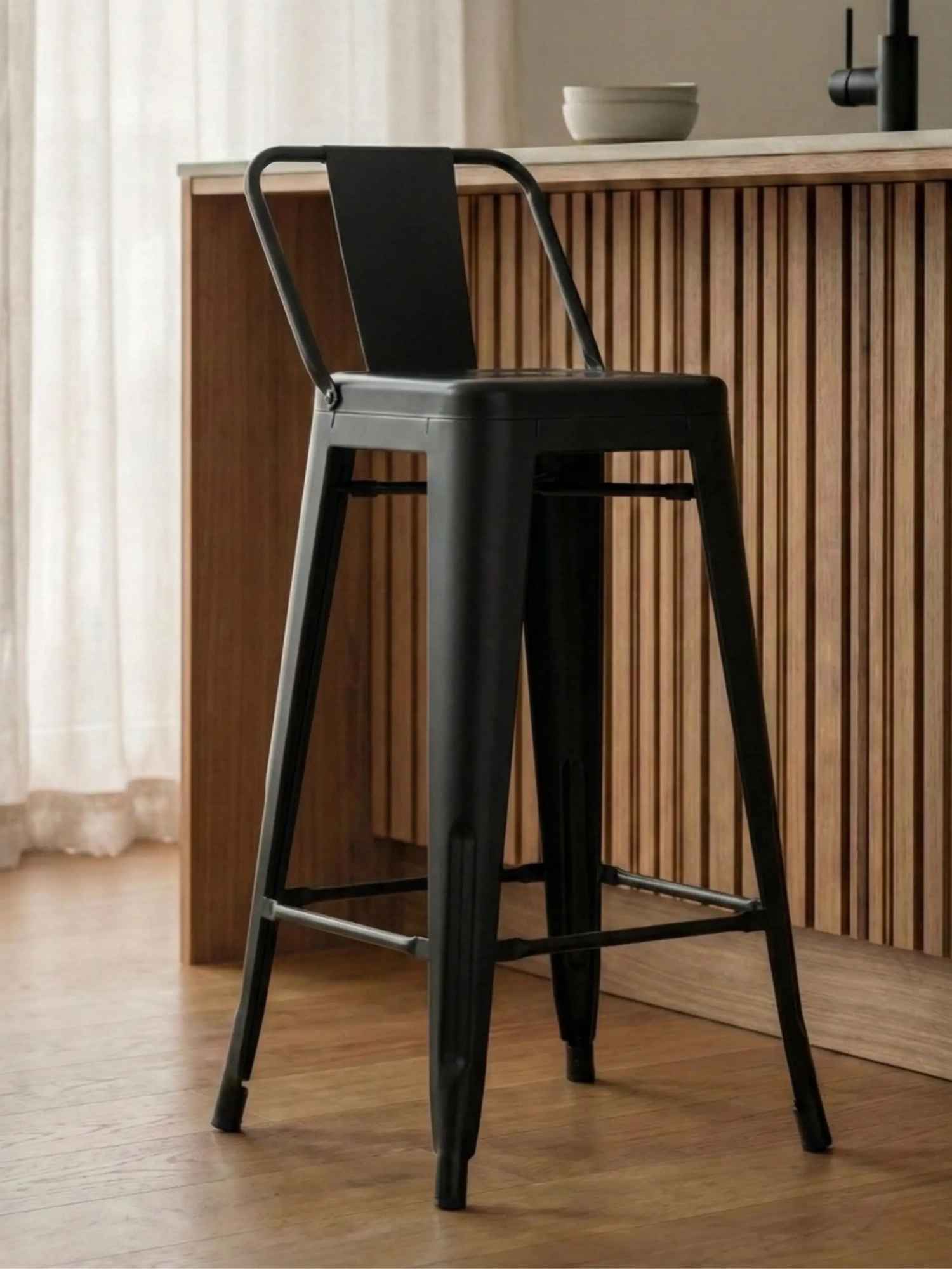 Taburet industrial din metal cu spătar coborât (66cm) - Bistro FurnMod - 13