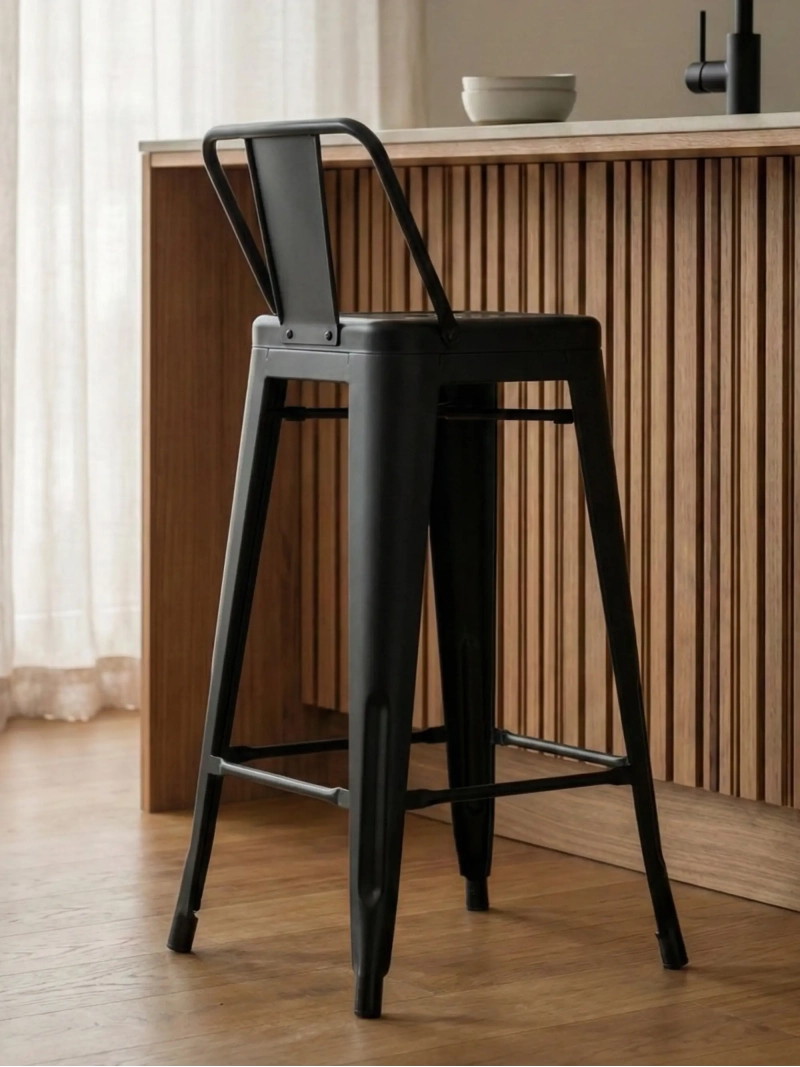 Taburete industrial metálico con respaldo bajo (66cm) - Bistro FurnMod - 21