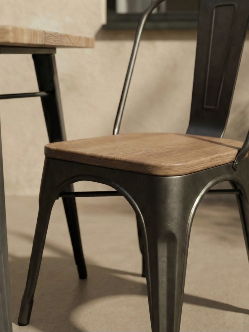 Fém szék szilfa ülőfelülettel - Bistro FurnMod - 1