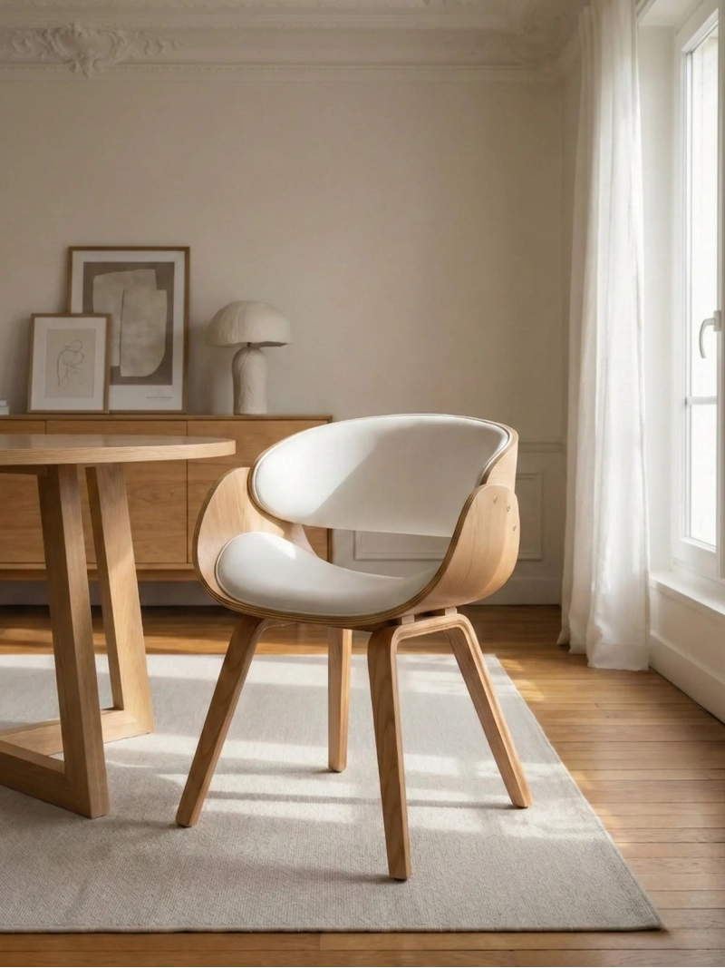 Silla nórdica de madera clara de arce con cojín de polipiel - Burrow S FurnMod - 1