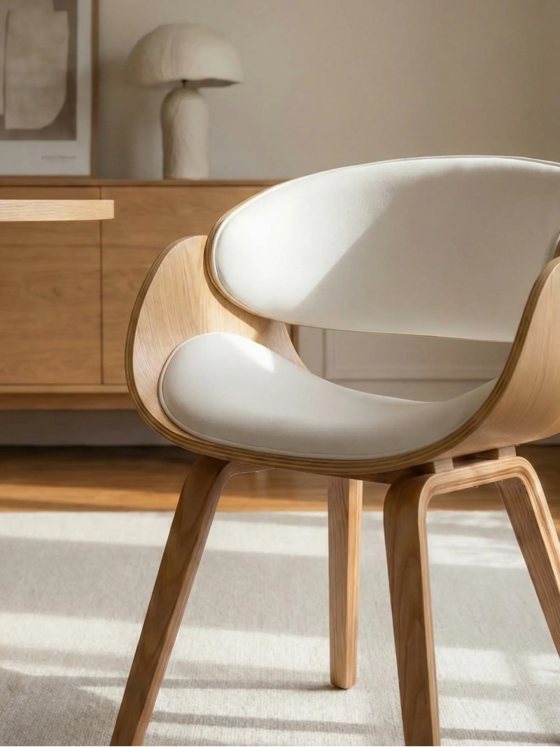Nordic stol iz svetlega javorjevega lesa z blazino iz usnja - Burrow S FurnMod - 1