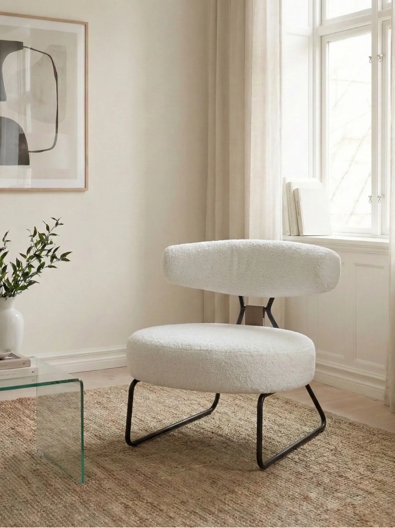 Sillón de diseño tapizado en bouclé y patas de acero - Oxford FurnMod - 1