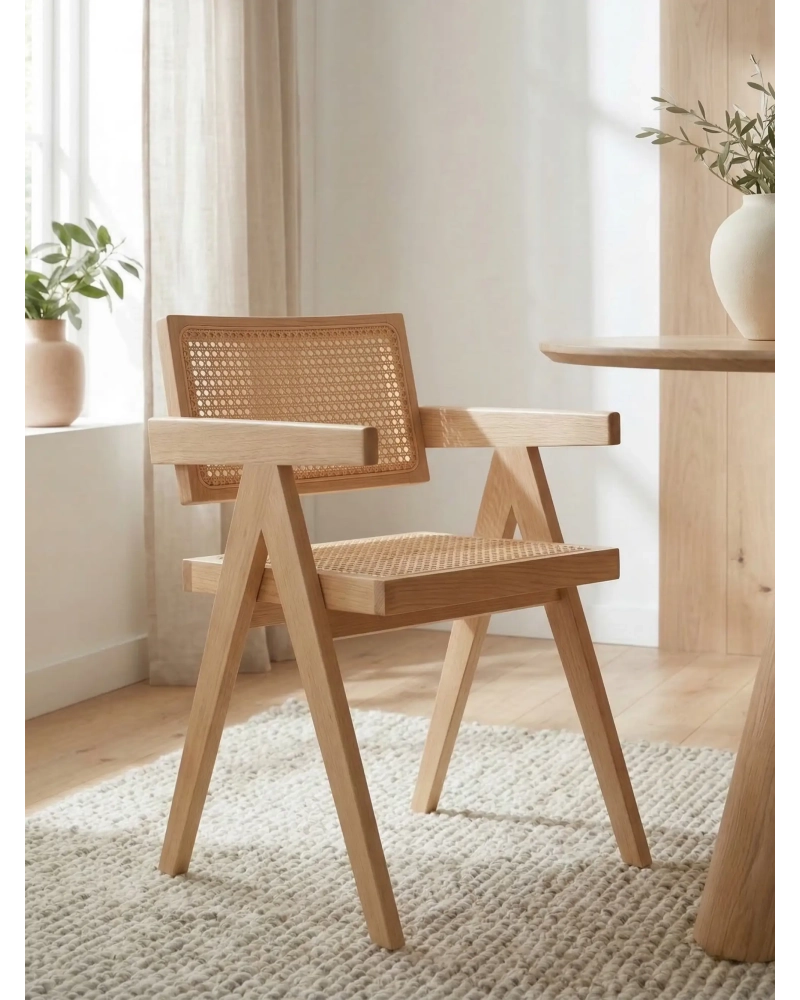 Silla clásica con reposabrazos en ratán natural y madera de fresno - Compass FurnMod - 1