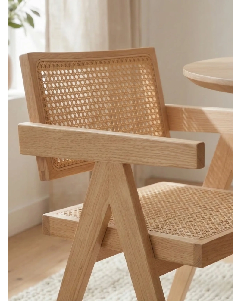 Silla clásica con reposabrazos en ratán natural y madera de fresno - Compass FurnMod - 9