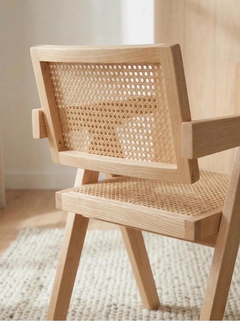 Classic chair with armrests in natural rattan and ash wood - Compass FurnMod - 1