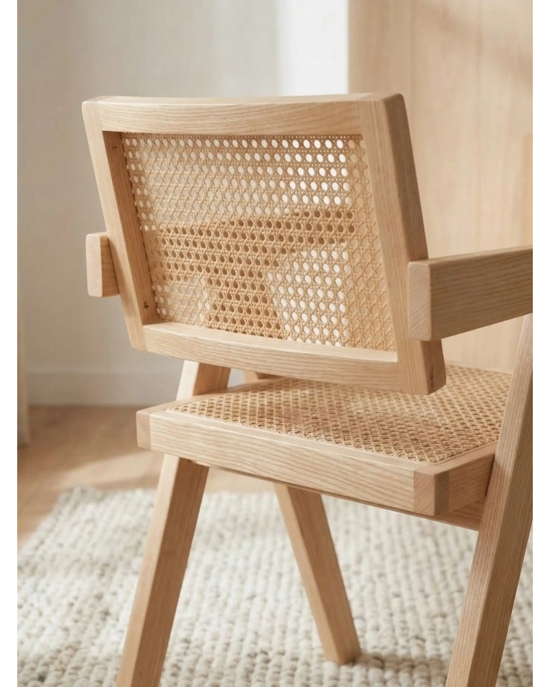 Klassisk stol med armlæn i naturlig rattan og asketræ - Compass FurnMod - 3