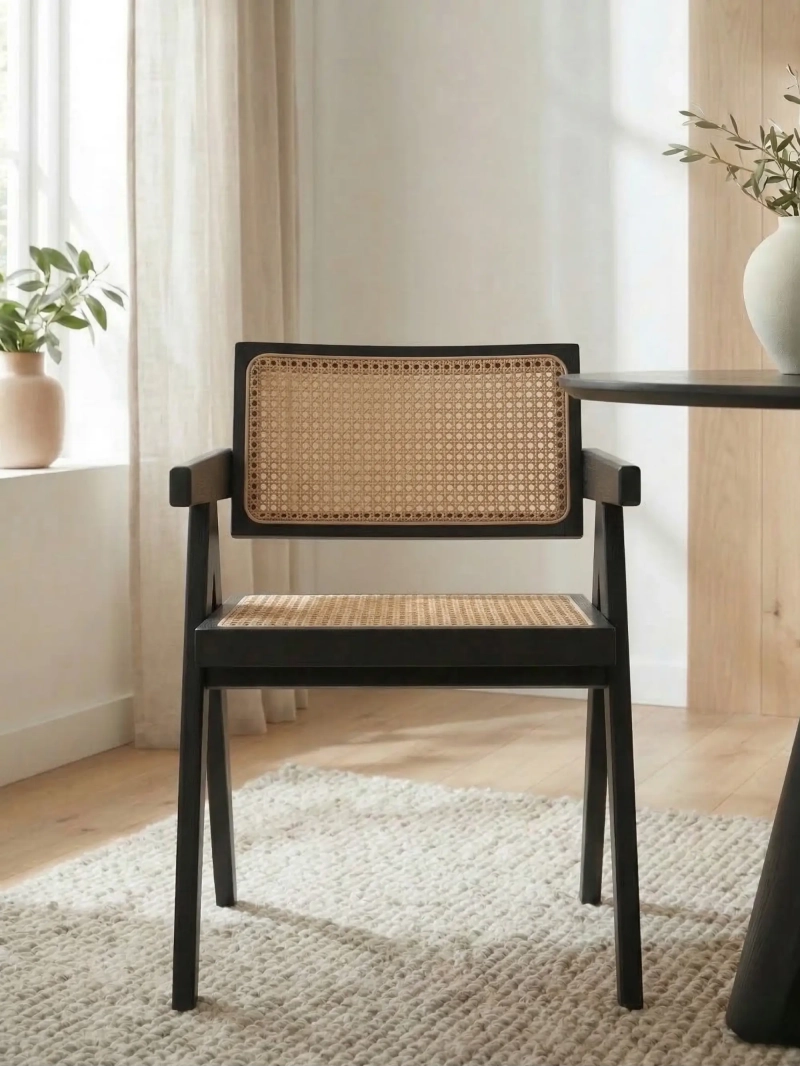 Silla clásica con reposabrazos en ratán natural y madera de fresno - Compass FurnMod - 12