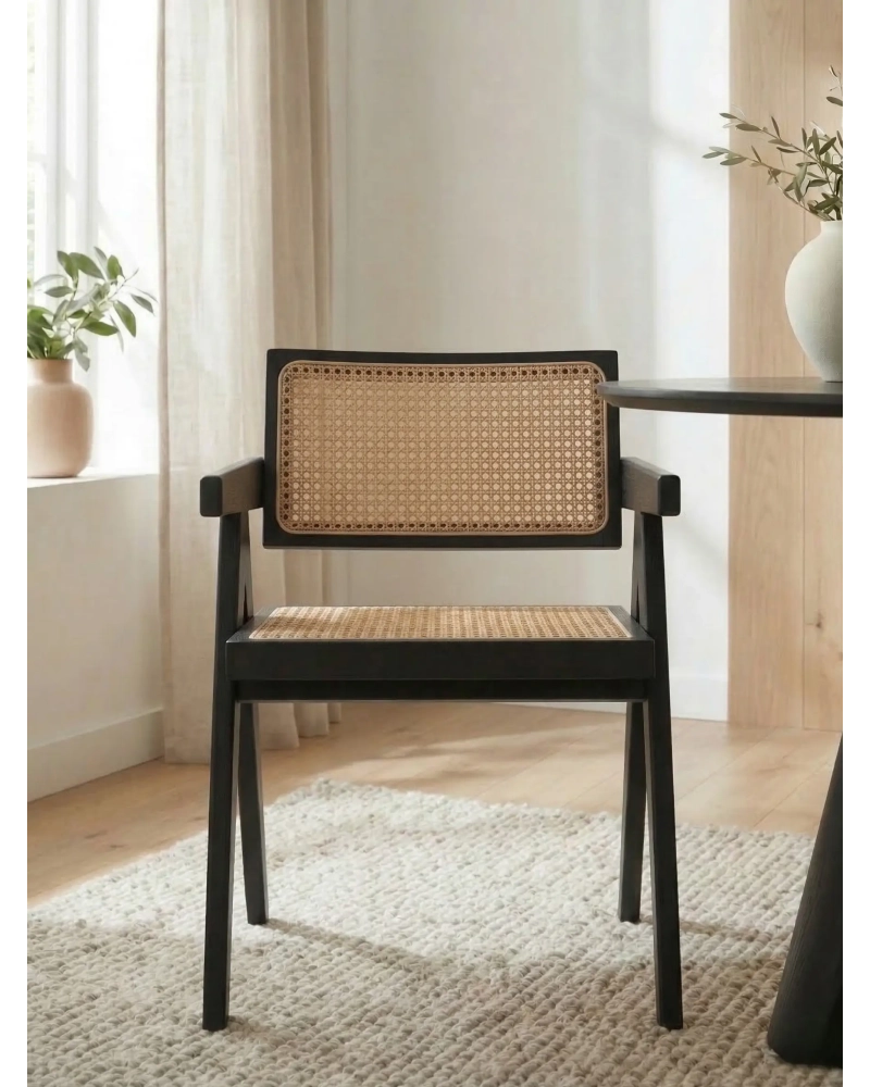 Classic chair with armrests in natural rattan and ash wood - Compass FurnMod - 12