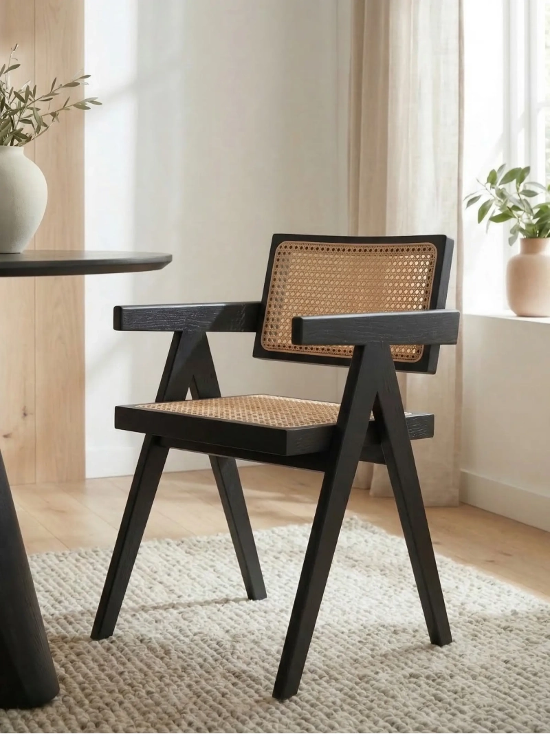 Classic chair with armrests in natural rattan and ash wood - Compass FurnMod - 12