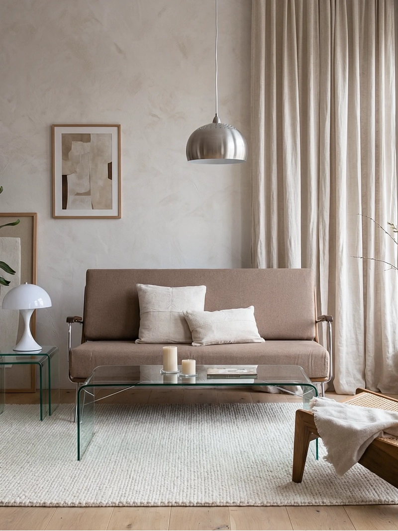 Teollinen sohva pähkinäpuuta ja puuvillaverhoilua - Daneu FurnMod - 1