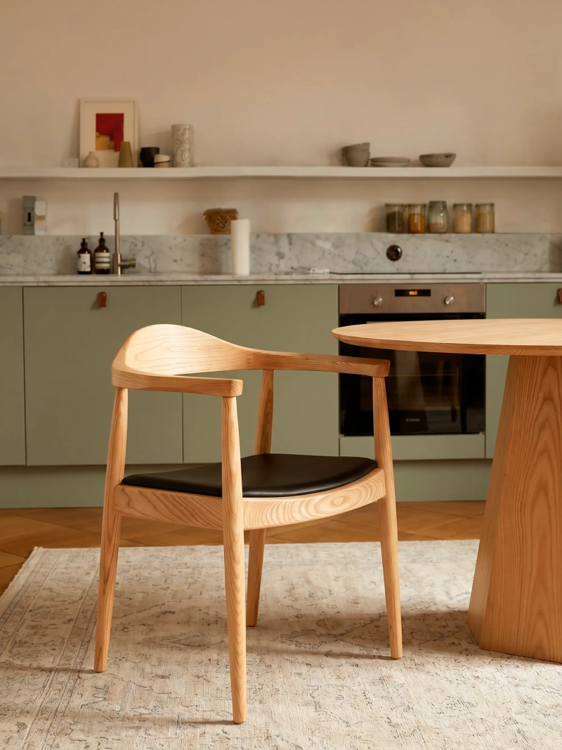 Santon chair in ash wood and eco-leather cushion FurnMod