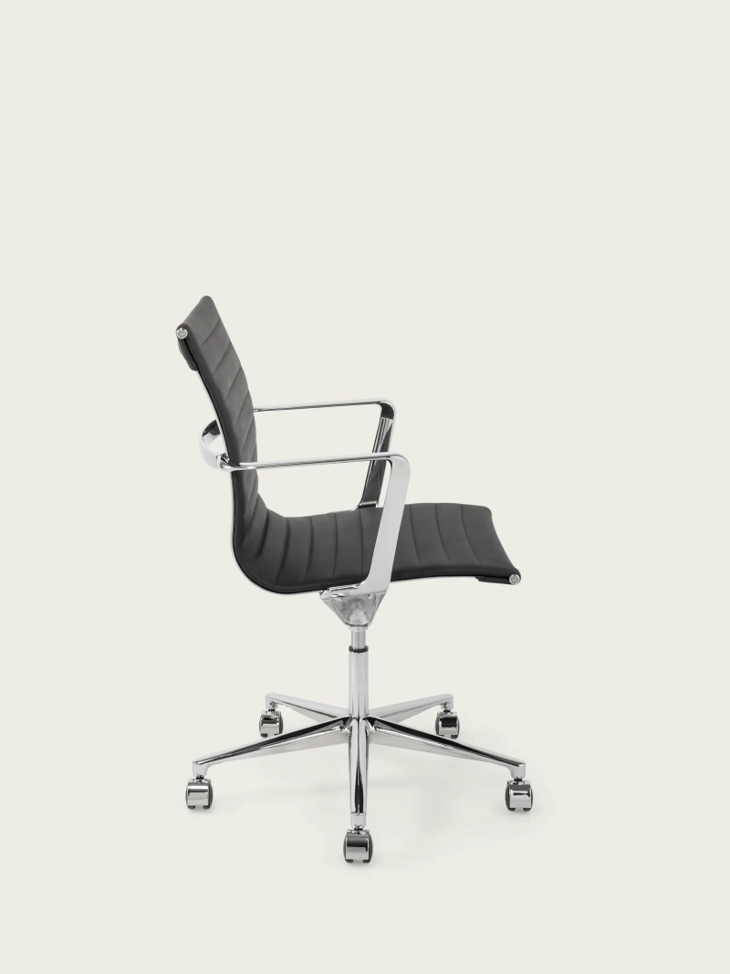 Silla de oficina de cuero con respaldo bajo - Task Ribs FurnMod - 1