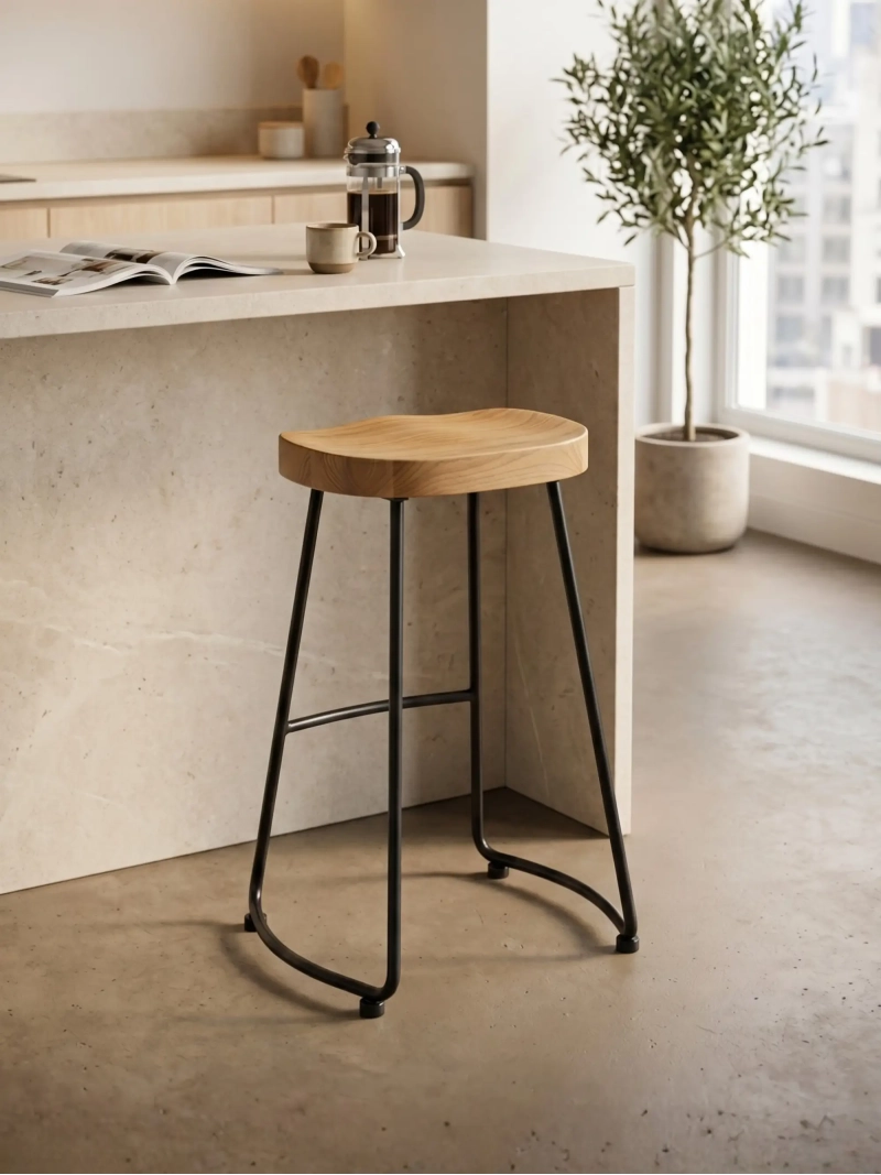 Taburete alto industrial Portland | Madera maciza de olmo