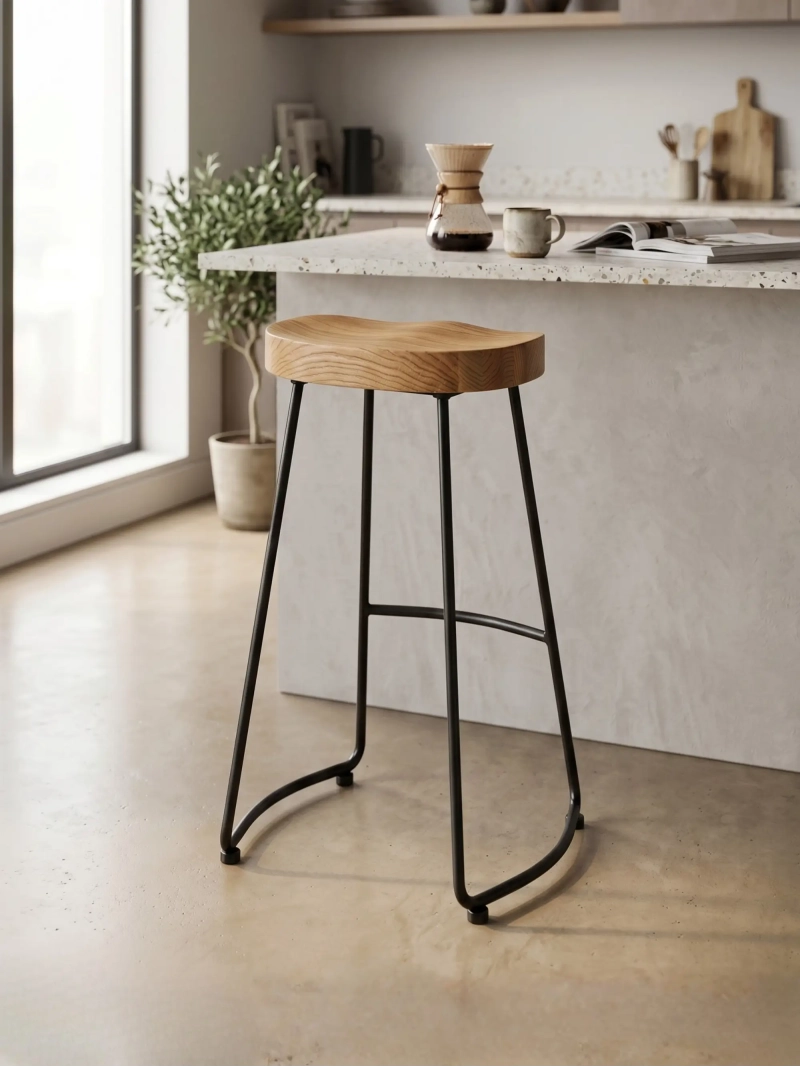 taburete alto industrial de 76cm Portland | Madera maciza real