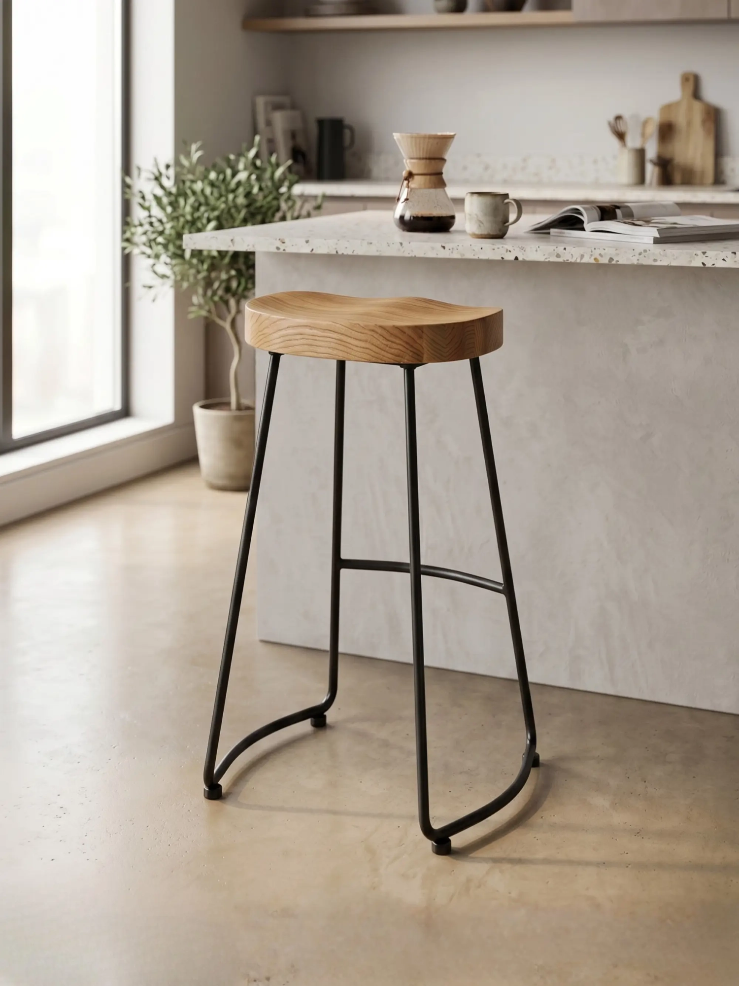 76cm Industrial High Bar Stool Portland | Real solid wood