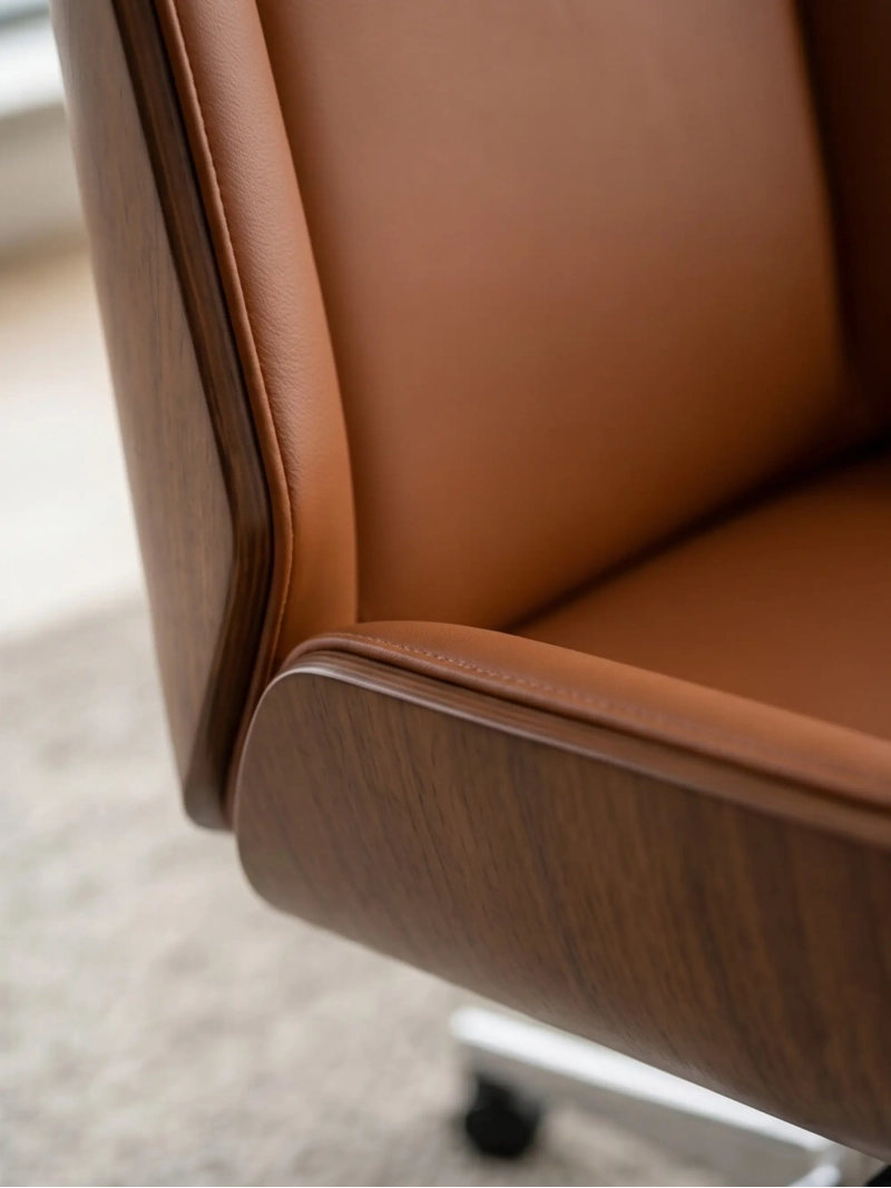 Nordic Silla de oficina de respaldo alto en nogal con piel italiana de plena flor - FurnMod
