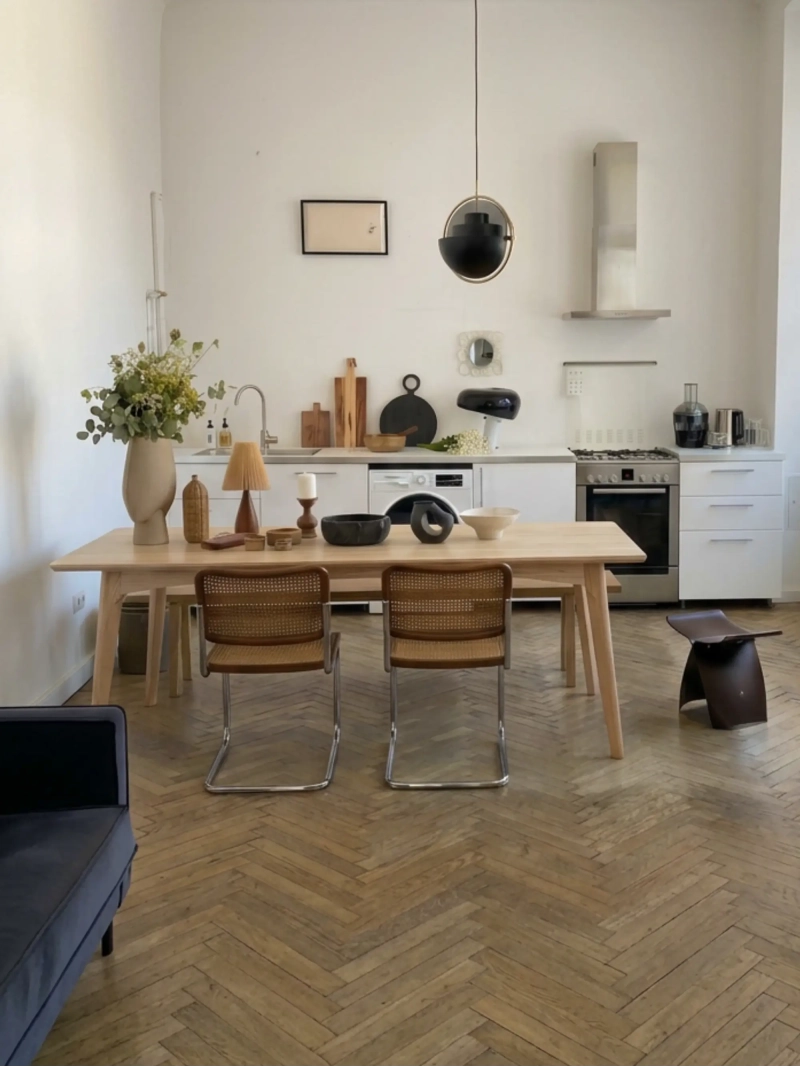 Silla de comedor retro en ratán natural y acero cromado - Frank FurnMod - 27