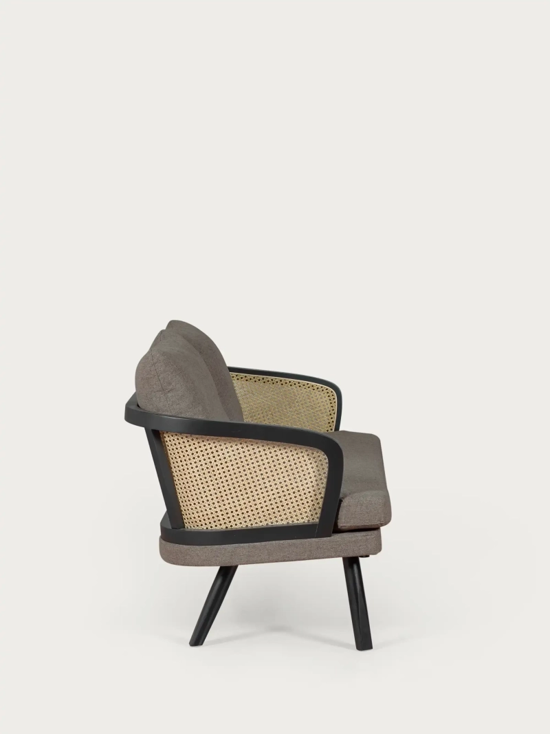 Vintage retro soffa i naturrotting och bomullsdynor Leeds FurnMod - 1