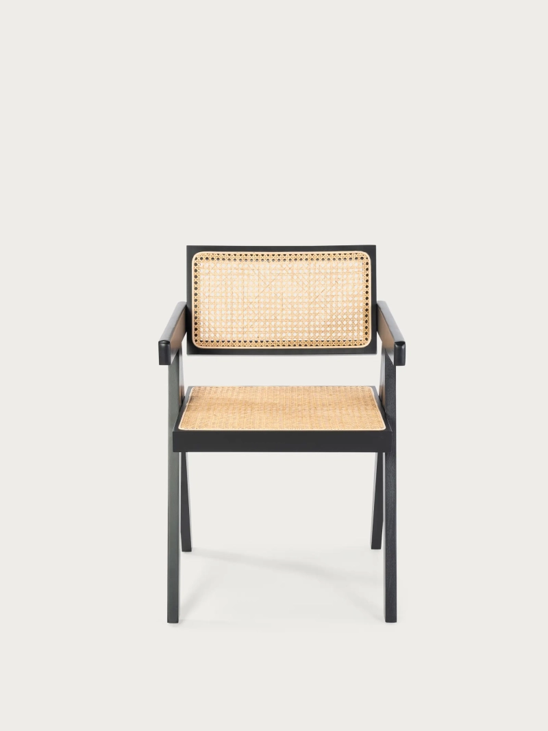 Classic chair with armrests in natural rattan and ash wood - Compass FurnMod - 12