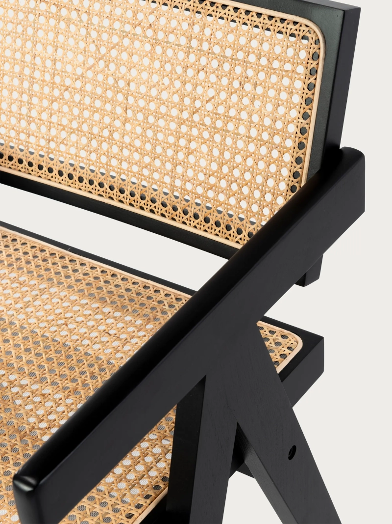 Classic chair with armrests in natural rattan and ash wood - Compass FurnMod - 12
