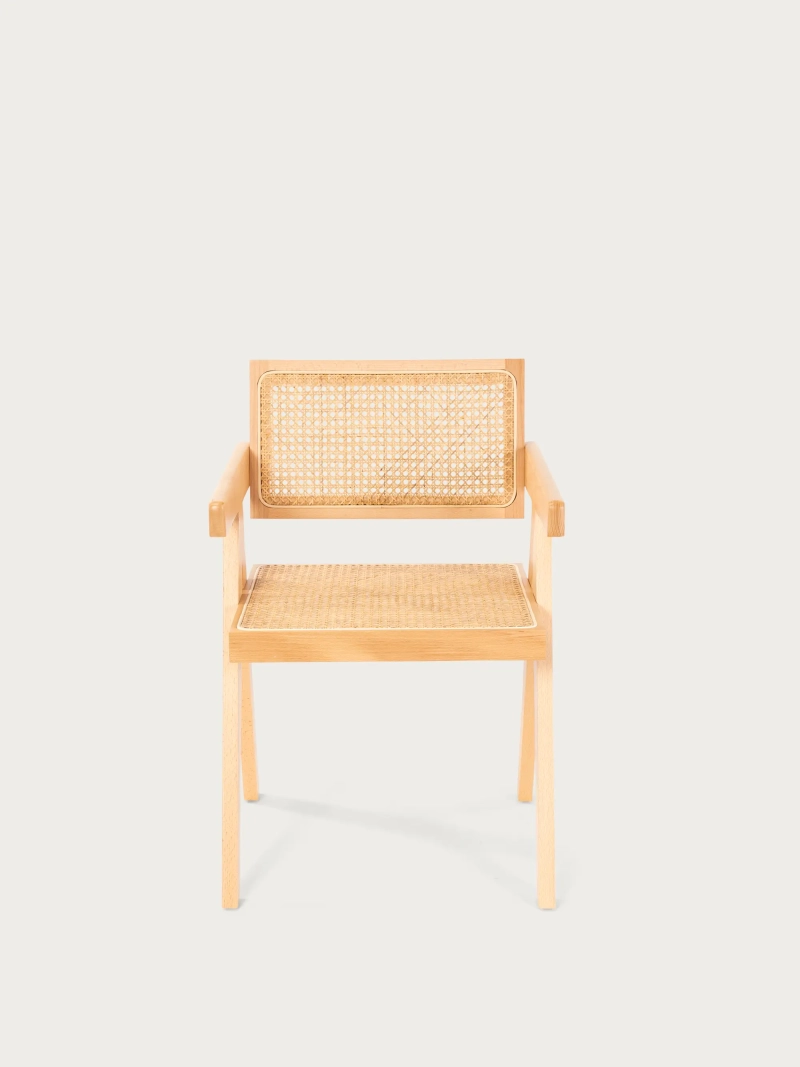 Classic chair with armrests in natural rattan and ash wood - Compass FurnMod - 1