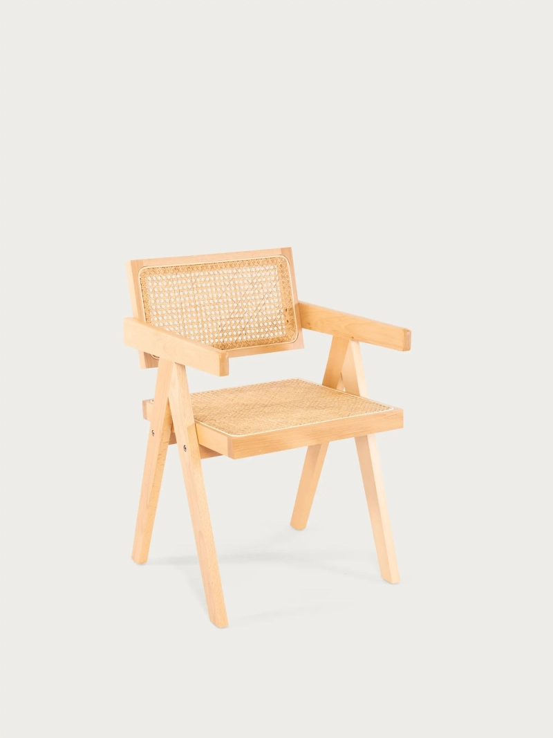 Classic chair with armrests in natural rattan and ash wood - Compass FurnMod - 1