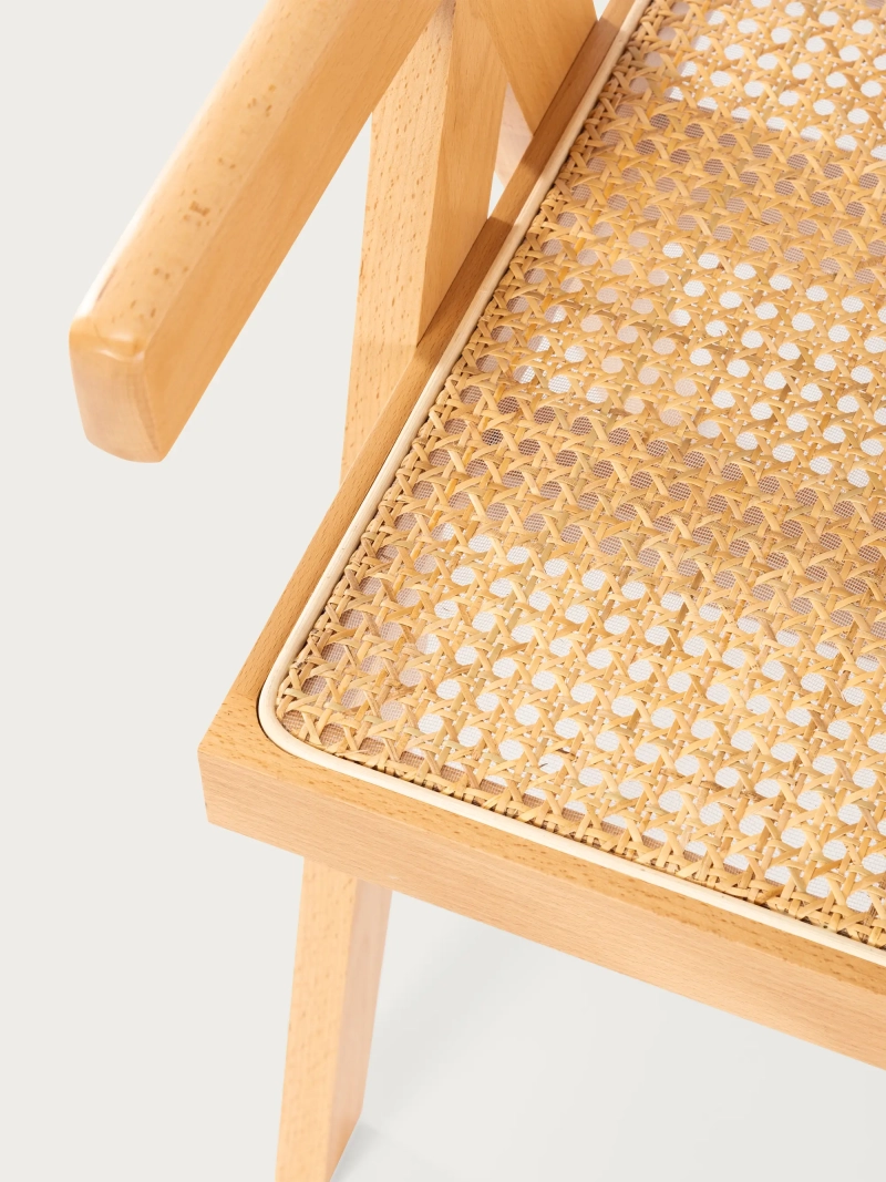 Silla clásica con reposabrazos en ratán natural y madera de fresno - Compass FurnMod - 1
